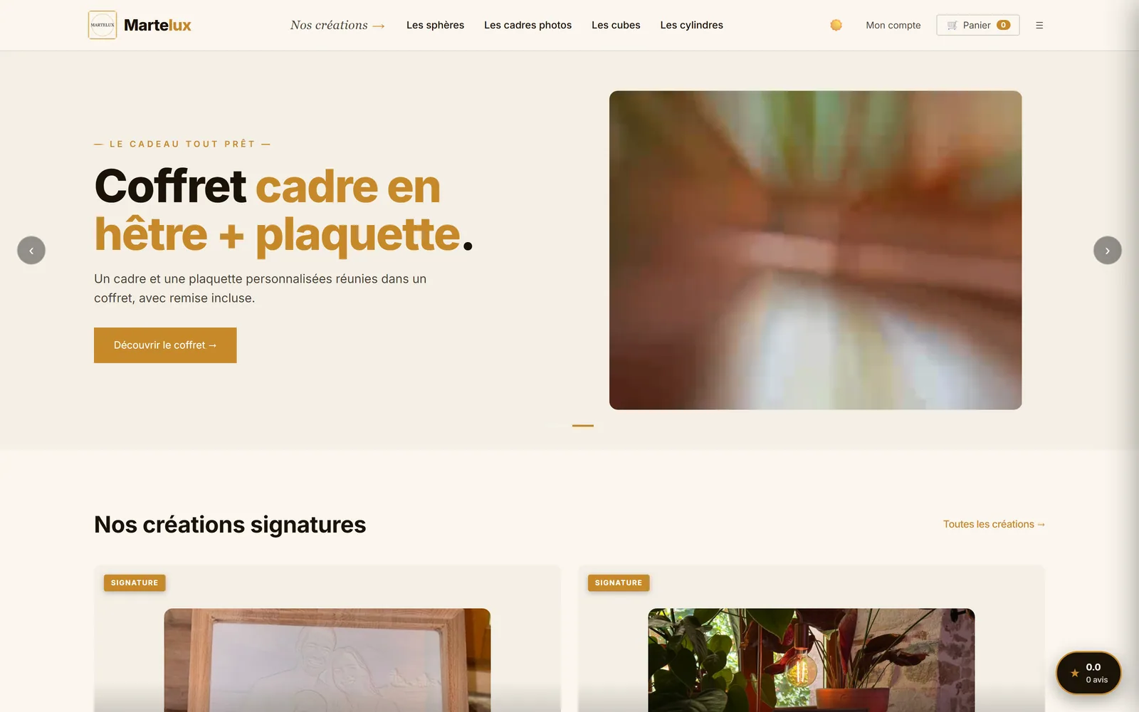 Page d'accueil de la boutique en ligne Martelux